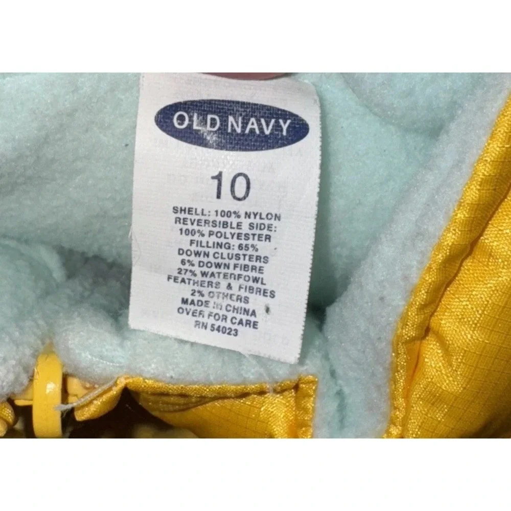 Old Navy Down Fill  winter‎ vest Youth boys Girls Sz 10 Yellow Blue Reversible